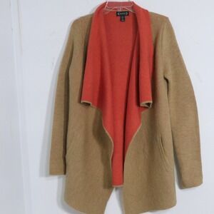 Nanette Lepore Women Cardigan L Tan Coral Waterfall Draped Wool Blend Layering